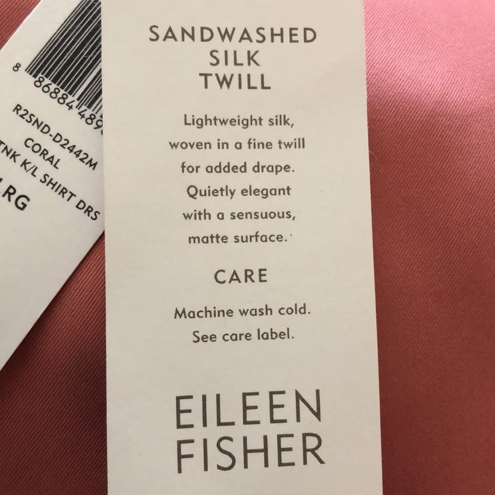 EILEEN FISHER SILK TWILL SHIRT DRESS in Coral NWT sz L - Picture 10 of 11